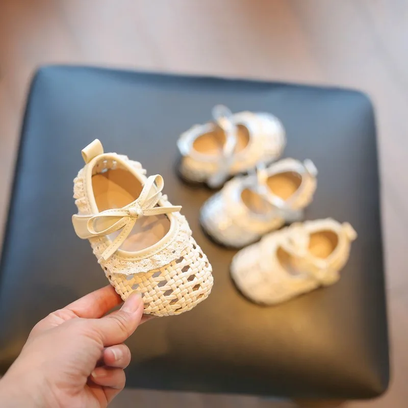 

Детские туфли-балетки с плетеным верхом и круглым носком, повседневные, милые, на мягкой подошве, 2026, новая модная коллекция, для малышей, нескользящие