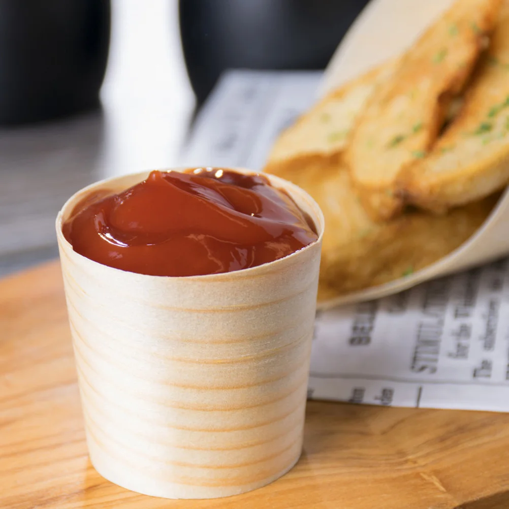 

40Pcs Wooden Cups Disposable Wood Cups Biodegradable Eco Friendly Portable Salad Holder Party Supplies Drinks Outdoor Tableware