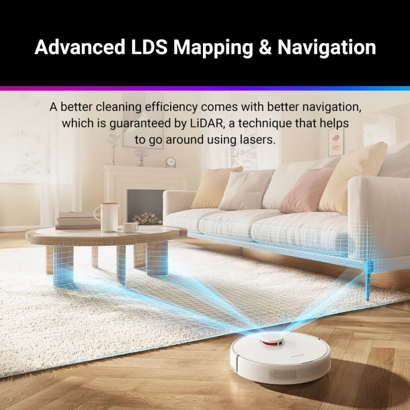 مكنسة كهربائية وتنظيف ممسحة روبوت ماكس ، شفط قوي ، كنس وممسحة 2 في 1 ، دقيقة وقت تشغيل ، ملاحة ليدار ،