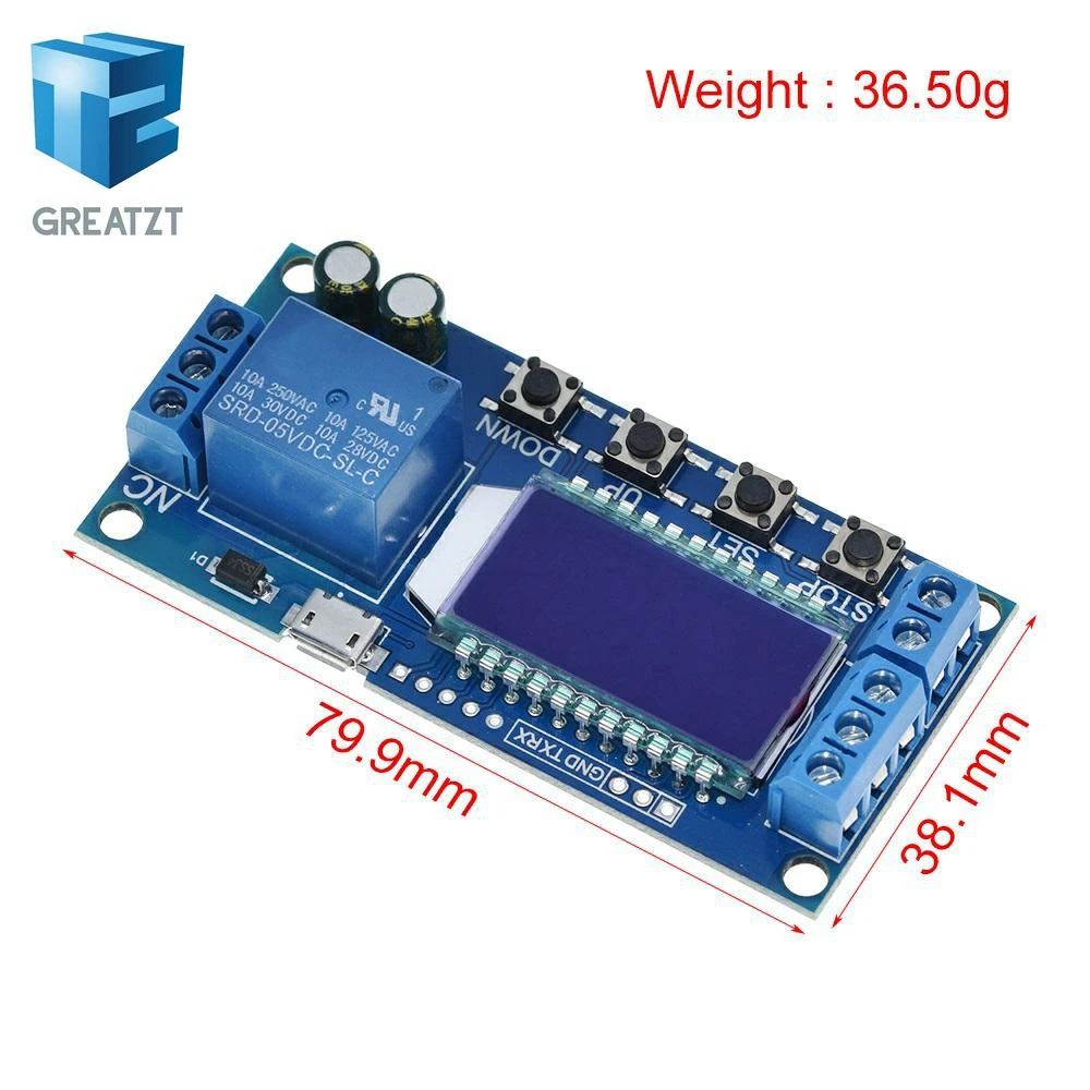 GREATZT 6-30V Micro USB Digital LCD Display Time Delay Relay Module Control Timer Switch Trigger Cycle Module XY-LJ02
