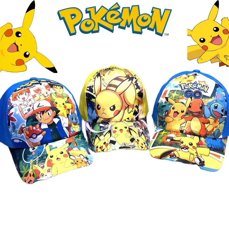 Pokemon Pikachu Cartoon Baseball Cap Anime Print Adjustable Peaked Cap Children Outdoor Sun Hat Cosplay Accessories Boys Gifts