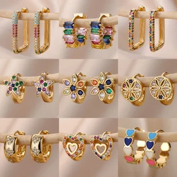 Rainbow Zircon Earrings for Women Zirconia Stainless Steel Hoop Earring 2023 New Trending Luxury Aesthetic Jewelry aretes mujer