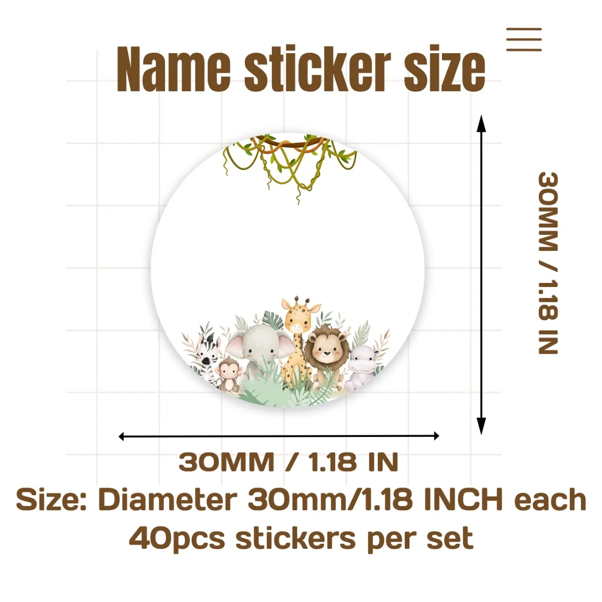 ملصقات اسم شخصية مخصصة تسميات اسم مستديرة سفاري الغابة عصا مقاومة للماء على علامة أطفال المعلم الآباء الرعاية النهارية المدرسية #2