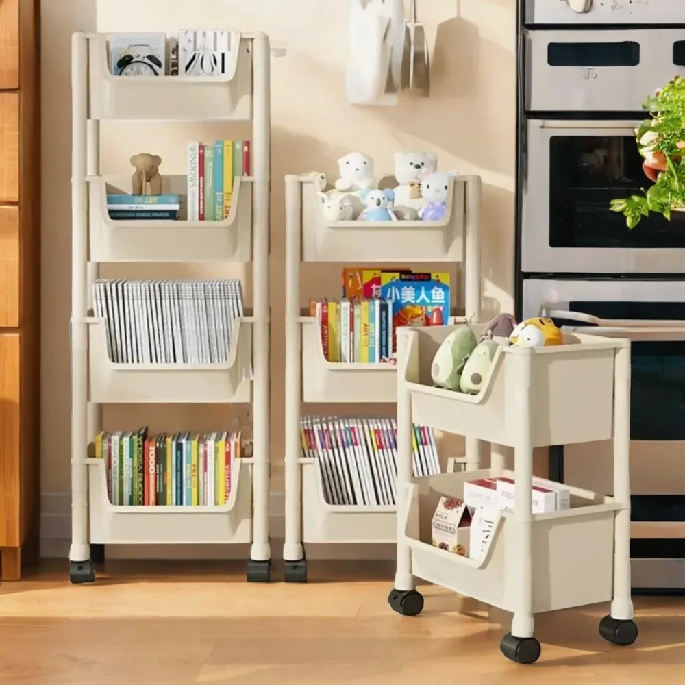 Portable Trolley Bookshelf with Movable Wheels - Creative Kitchen Organizers and Rack for Living Room Display