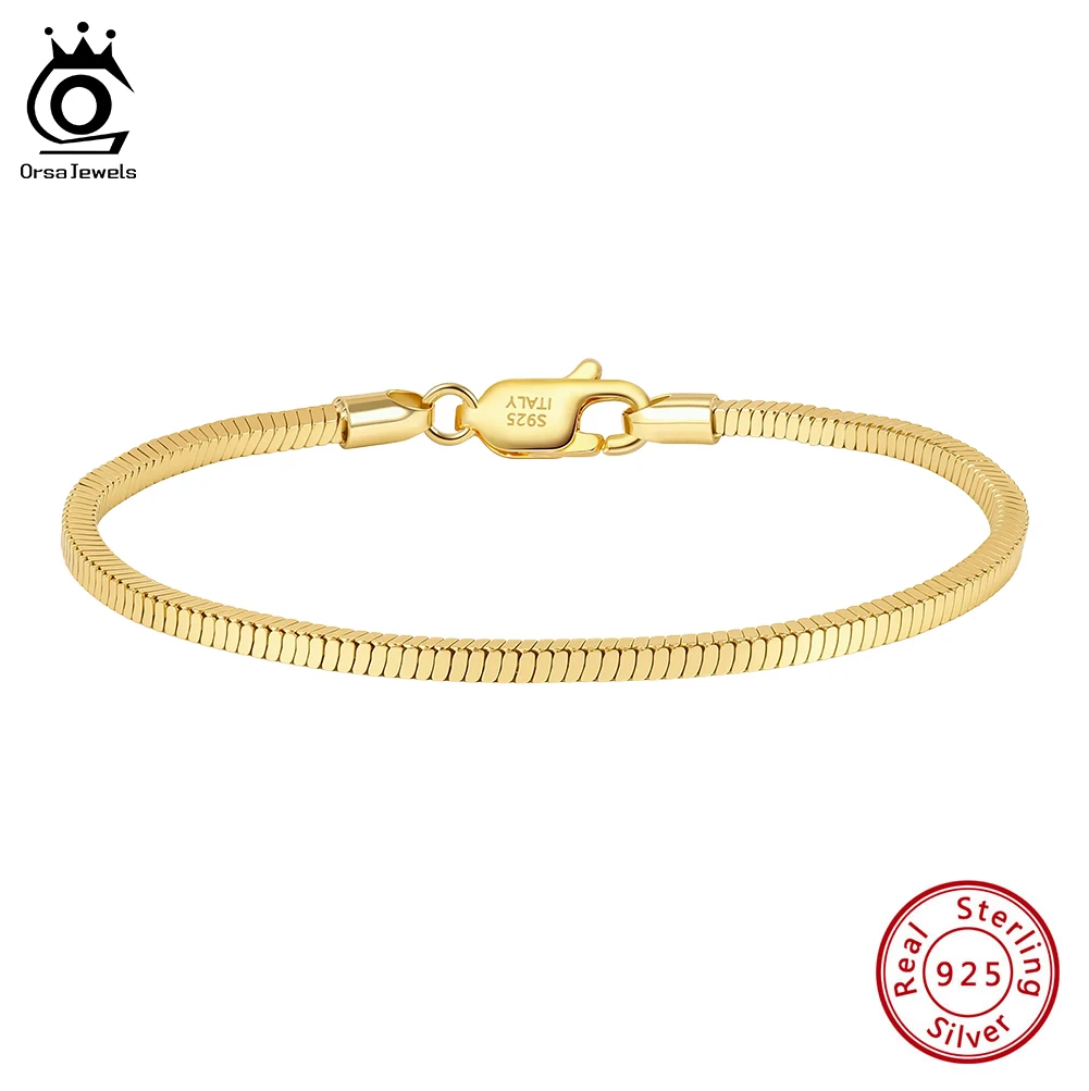 

ORSA JEWELS Изящный браслет-цепочка из стерлингового серебра 925 пробы, 2 мм, квадратная змеевидная цепочка, унисекс, минималистичное украшение SB221