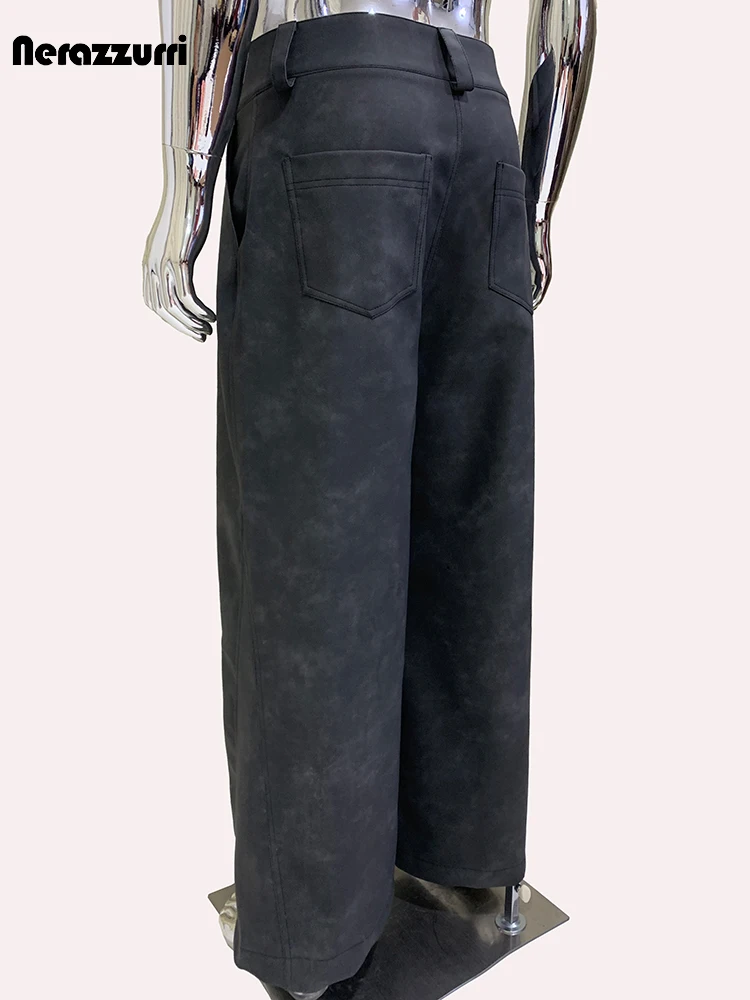 Nerazzurri-Pantalon Baggy Long pour Homme, Cuir PU Gris, Jambes Larges, Cool et Beau, Vêtements de Luxe de Styliste, Mode Printemps et Automne, DistMurcia