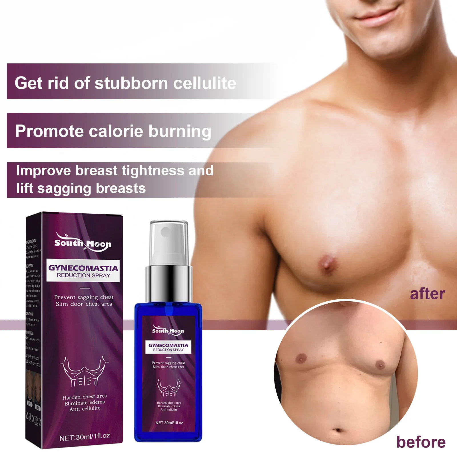 Gynecomastia Firming Spray Male Breast Growth Accelerating Pectoral Muscles Hardening Shrinking Chest Cellulite Reduction Spray