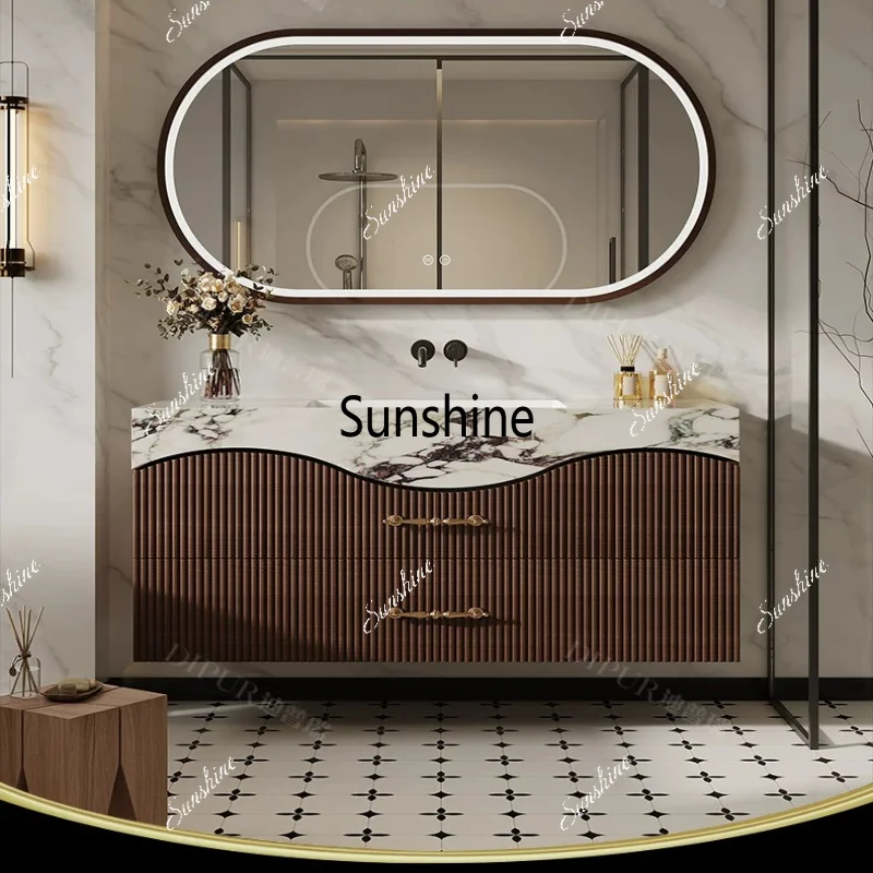 Haute couture Italian light luxury bathroom cabinet combination rock slab ceramic basin wash