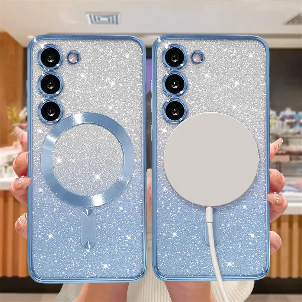 Glitzernde Hülle für Samsung Galaxy A56 A36 A16 A06 A17 A26 S24 FE S22 S21 S20 S23 Plus S26 S25 Ultra Magnetische Kabellose Abdeckung – Detail 3
