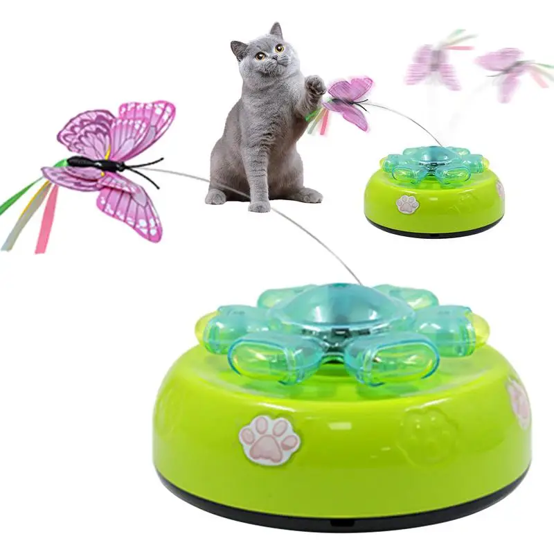 Automatic Cat Toys Interactive Fluttering Butterfly Cat Toy Wand Battery Operated Random Moving Cats Toy Light And Sound Ambush