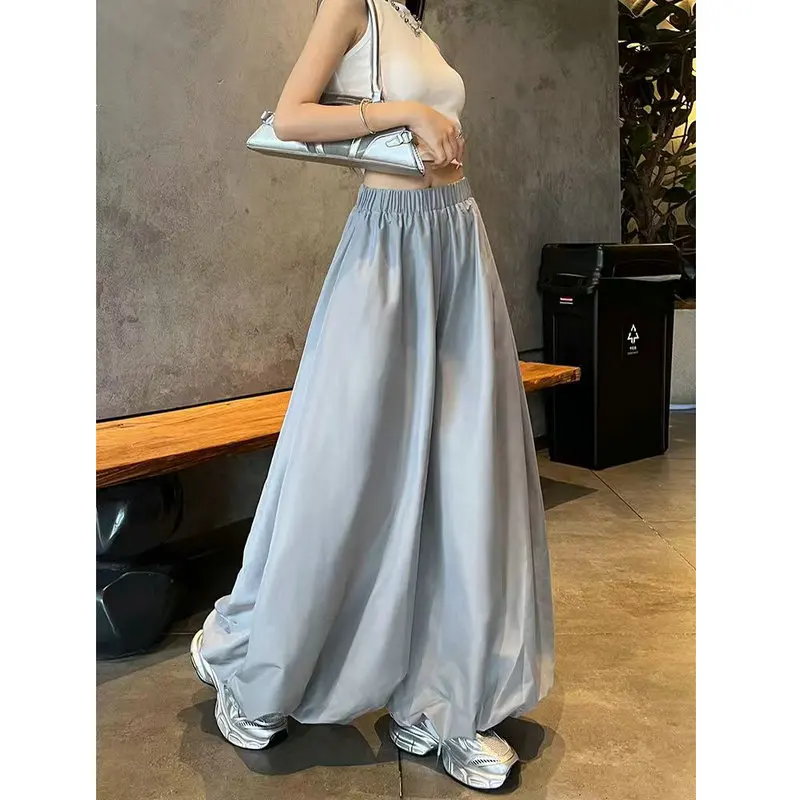 

Korean Fashion Women Solid Oversized Bottoms 2025 New Summer Wide Leg Pants Breathable Comfortable Pants with Pockets Clothes