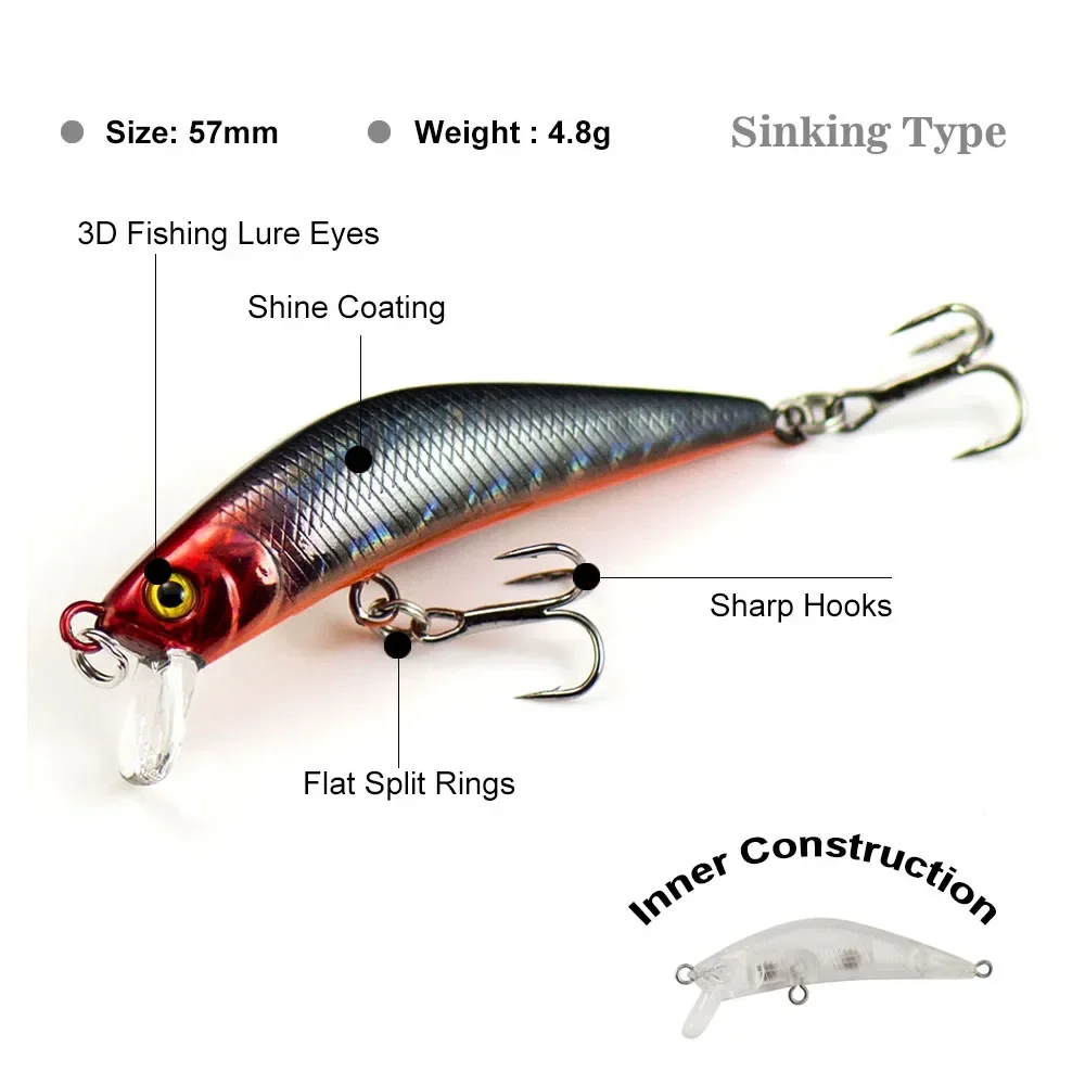 Countbass 57mm 4.8g Minnow Fishing Lures Hardbaits Freshwater Crappie Fishing Bait Sinking Type