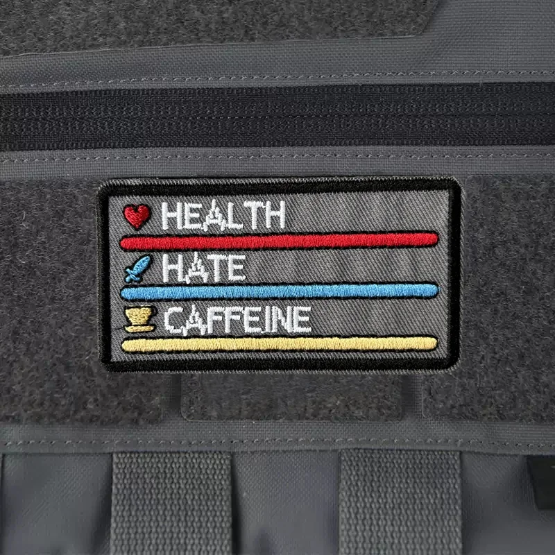 Parche táctico salud odio cafeína – Bordado militar con gancho - imagen 3