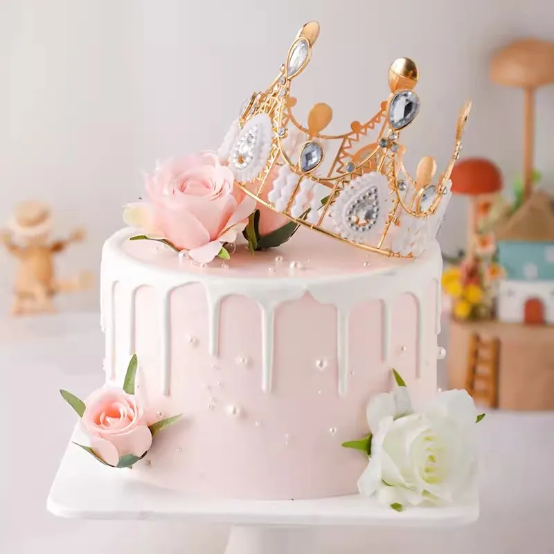 Plastic Pink Cake Model Simulation Sample Crown Shop Window Sample Two Specifications Birthday Cake Model Decoration