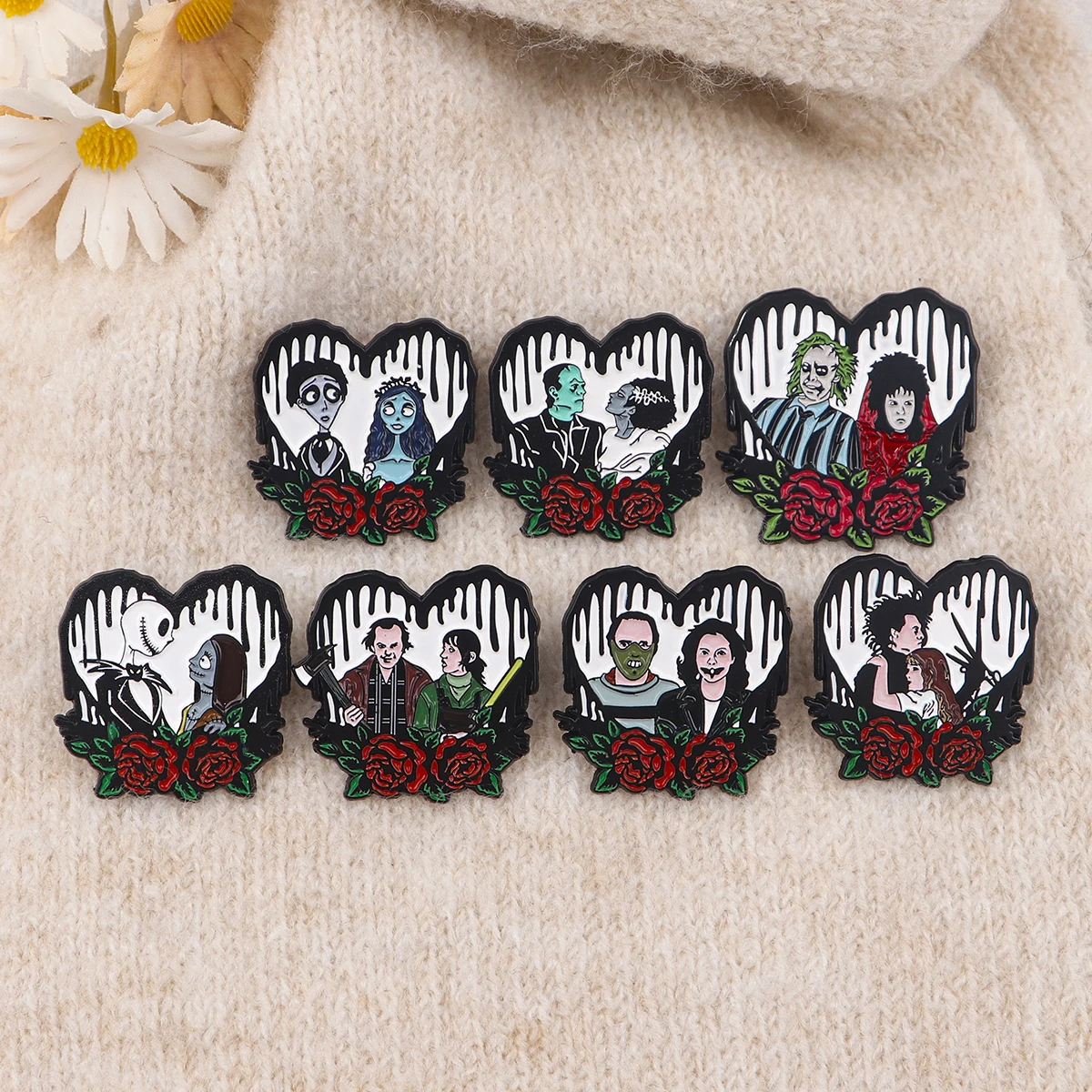 Horror Movie Series Couple Lapel Pins for Backpack Brooch for Clothes Enamel Pin Briefcase Badges Halloween Accesssories Gifts