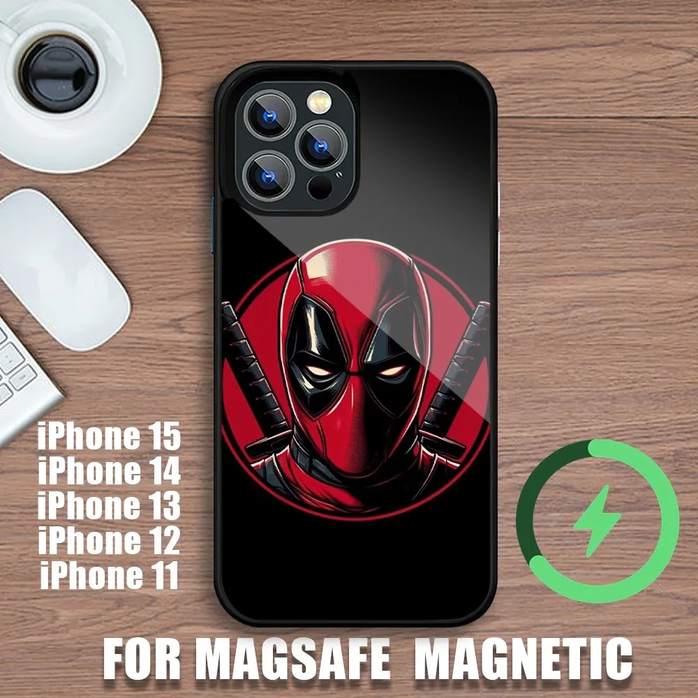 MINISO Deadpool Marvel Funny Phone Case For iPhone 11 12 13 14 15 Plus Pro Max Charging Magsafe Magnetic Wireless Cover