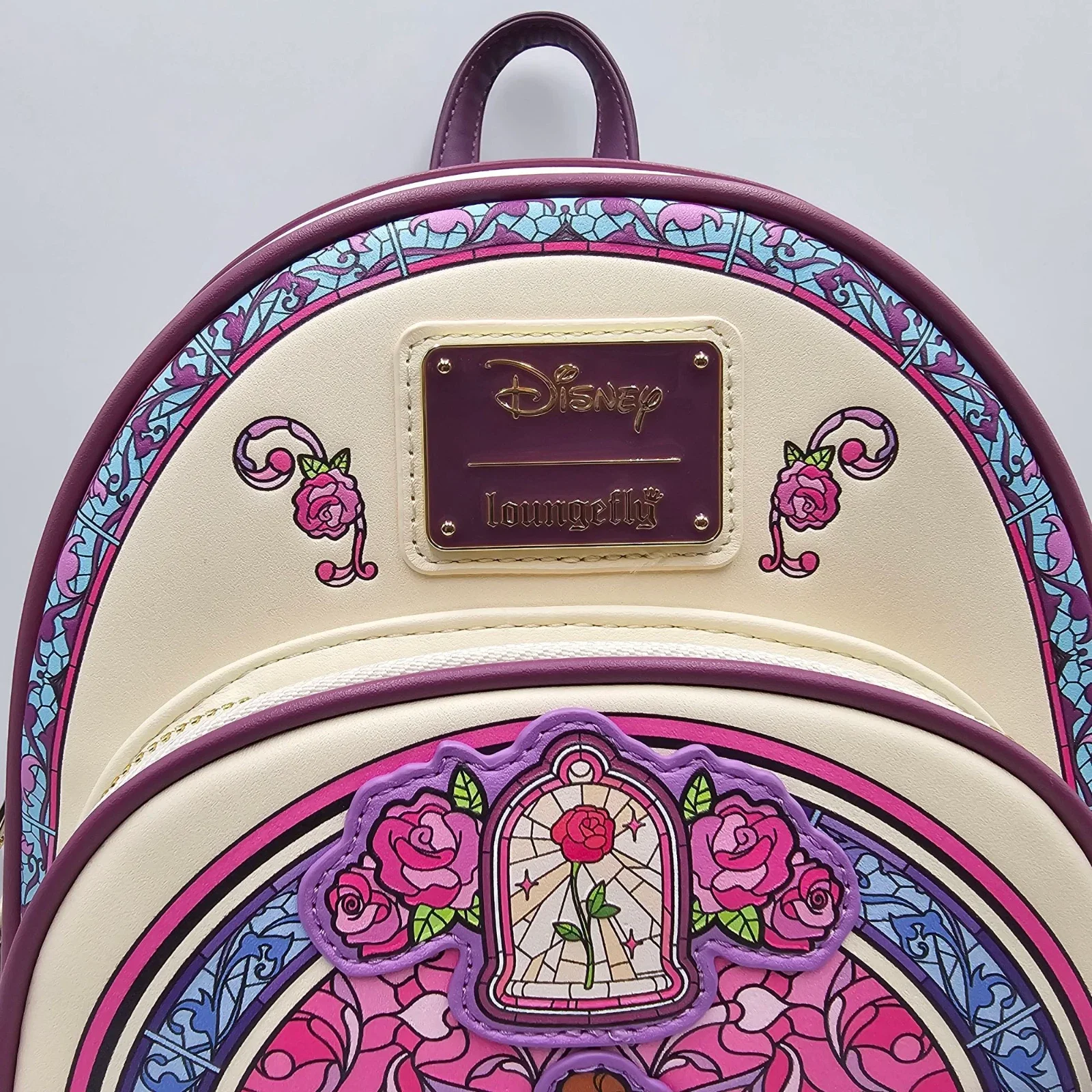 Loungefly Beauty And The Beast جميل ملون زجاجي Portrai المرأة حزام مزدوج حقيبة كتف محفظة حقيبة المدرسة الابتدائية #6