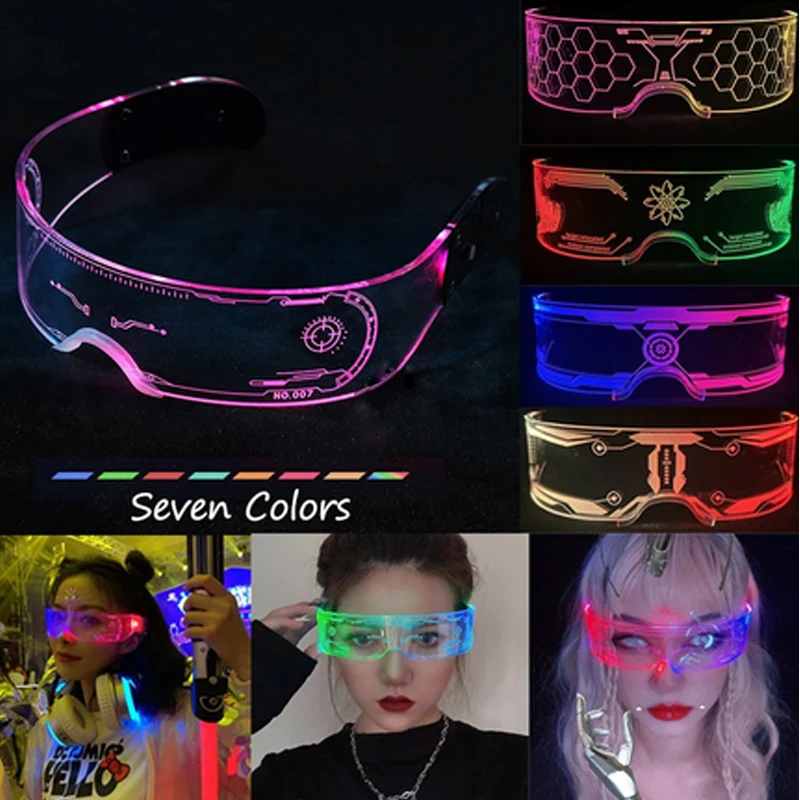 LED Neon Luminous Glasses Light Up Rave Costume Party Decor DJ Club Eyeglasses Performance Props Change Color Ball Eyeglasses