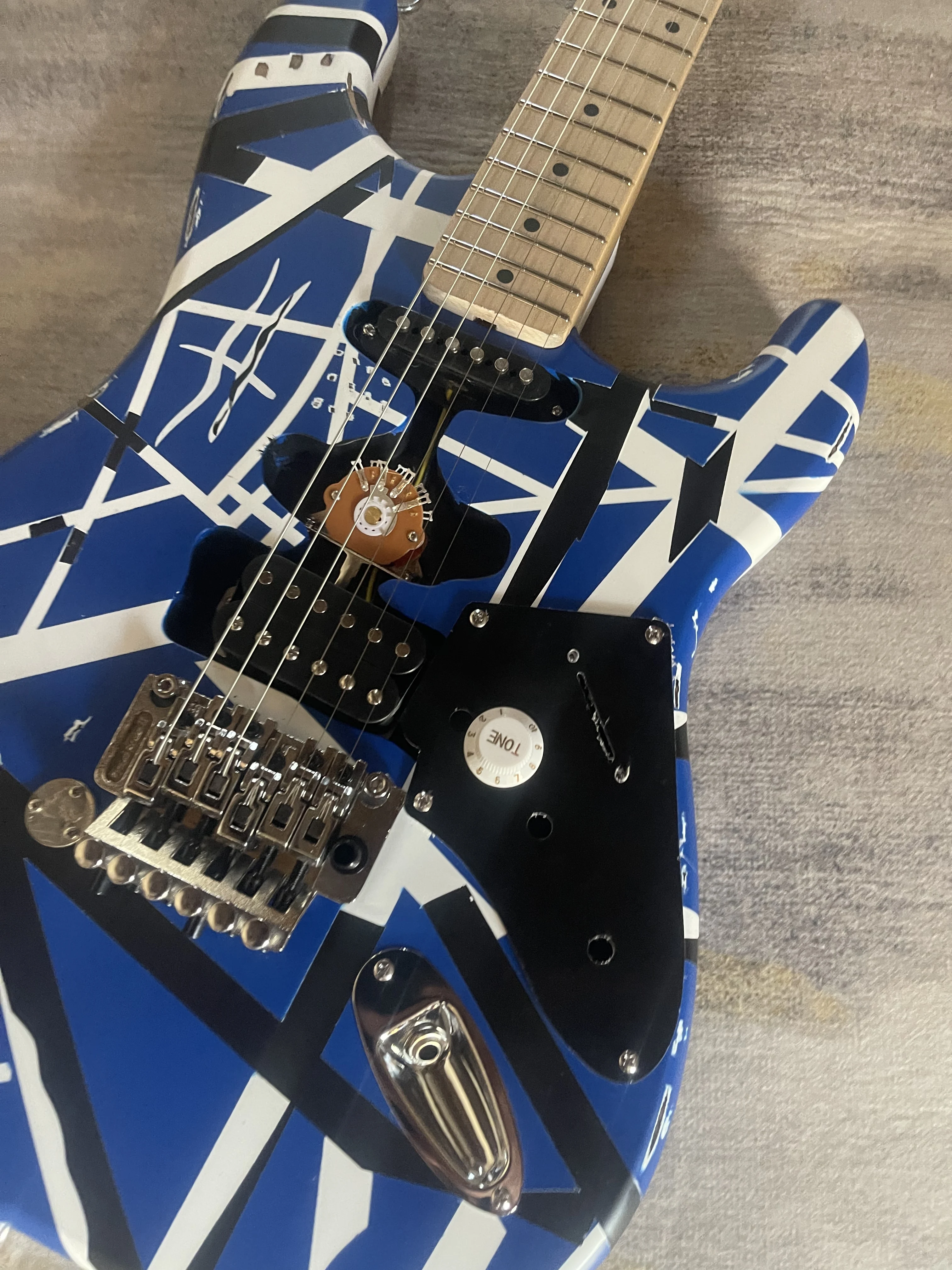 Blue White Abstract Geometric Striped STS Electric Guitar Double Lock Tremolo System HH+SSS Mixed Pickups Rock Free Shipping view 3