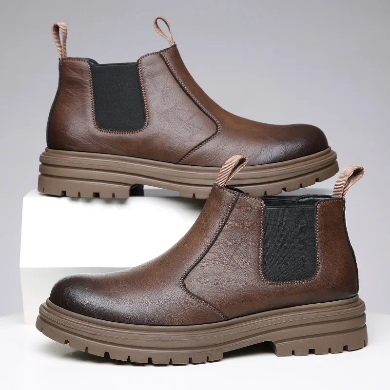 Men Chelsea Boots Leather Ankle Short Boots Platform Style Winter Most Comfortable Luxury Brand