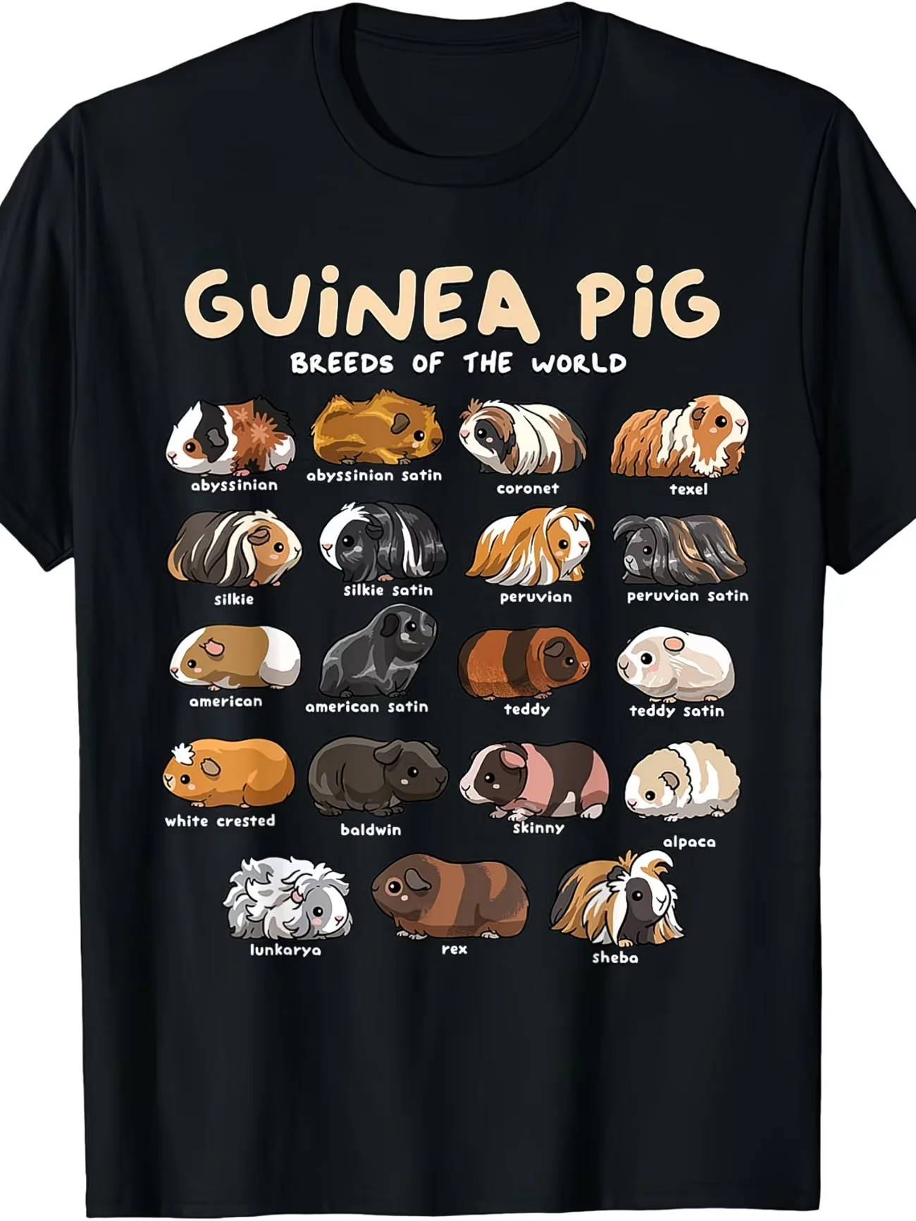 Guinea Pig Breeds Of The World Graphic T Shirt Men Women Summer Short Sleeve Casual Kawaii Cavy Pet Lover Harajuku Tee Tops