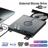 7 in 1 External Bluray Drive USB 3.0 Type-C BD DVD CD-RW Player Portable Optical Burner with SD/TF Card Slot for Laptop PC