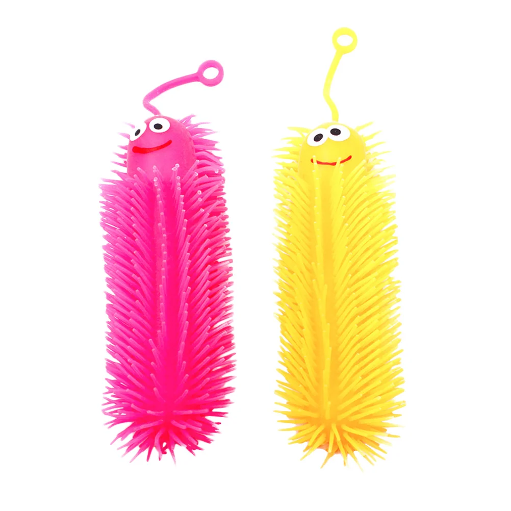 2 Pcs Vent Hairball Childrens Toys Anxiety Relief Stretchy Caterpillars Shine Shape Soft Rubber Kids Stress