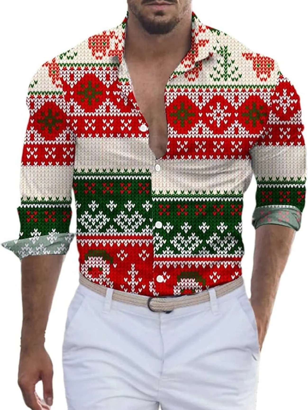 

New Christmas high-definition 3D collar men's shirt - casual and fashionable short-sleeved shirt with buttons - suitable for bot