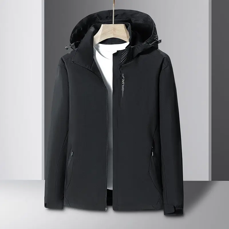 

Мужская повседневная ветрозащитная куртка на весну и осень, съемная шапка, рабочая одежда, пальто свободного покроя, длинная застежка-молния, уличная одежда