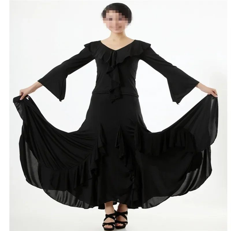 Robe de danse de salon pour femmes, jupe flamenco, salsa latine, haute qualité, nouveau jupe en ylène espagnol