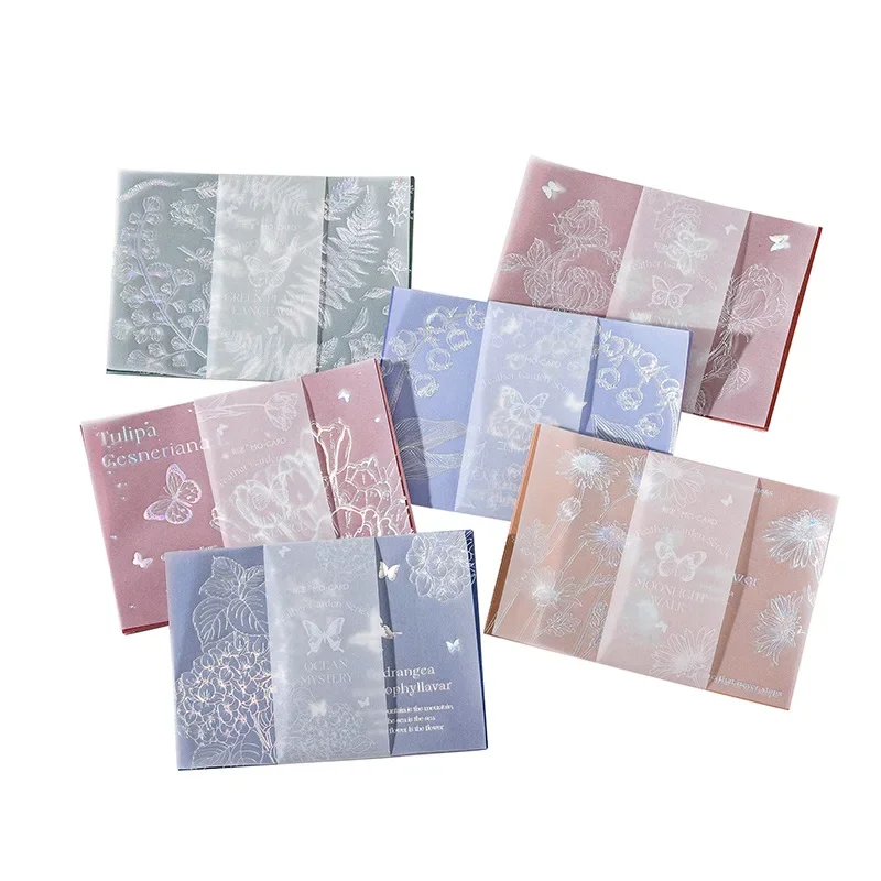 15pcs/pack Laser Silver Bronzing Light Feather Garden Retro Plants Scrapbooking Decorative Journaling Backing Paper