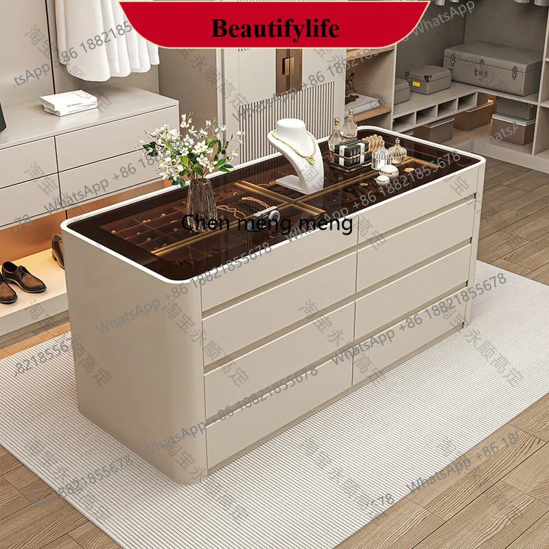 

Light luxury cloakroom Nakajidai jewelry storage bucket cabinet paint decorative cabinet simple wind belt glass