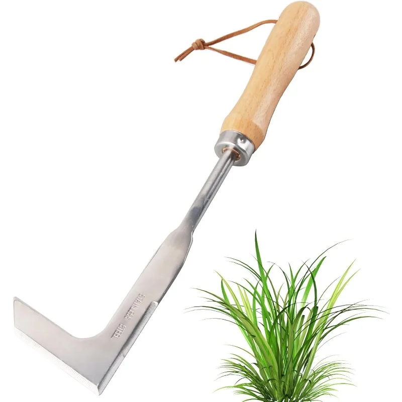 Stainless steel manual garden weeds and wood weeding, wooden handle of weed puller, good anti-slip effect and comfortable grip,