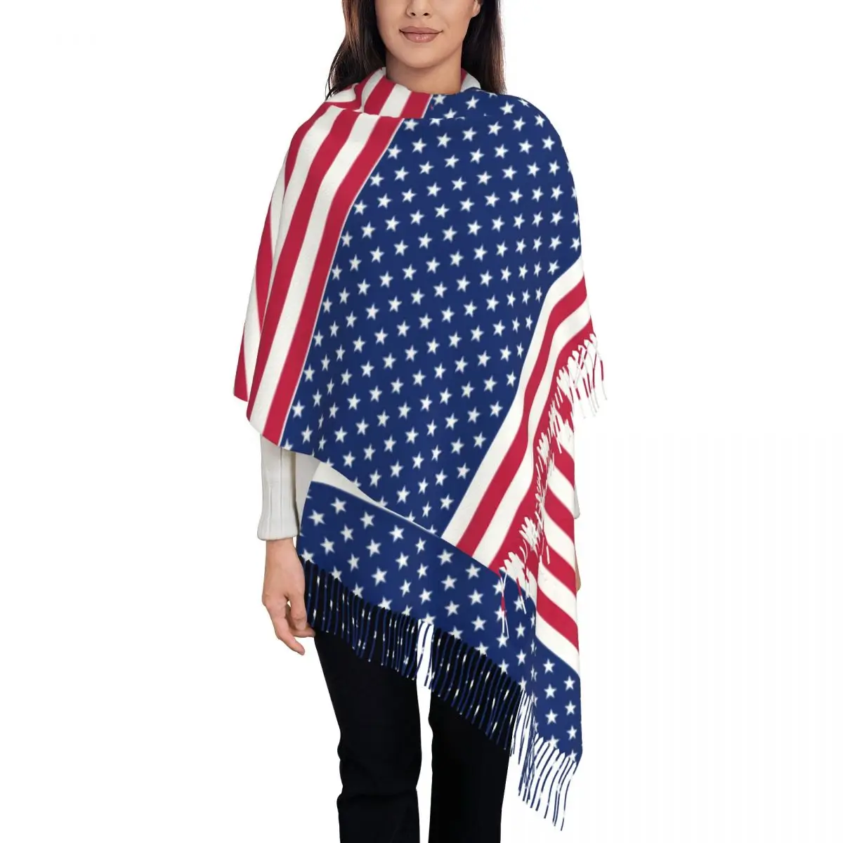 

Red White Blue Star Scarf Patriotic USA Flag Keep Warm Shawls and Wraps Women y2k Cool Large Scarves Winter DIY Bufanda Mujer