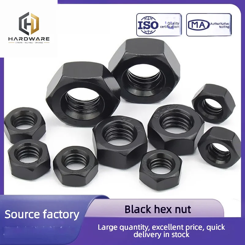 30pcs Black 304 stainless steel hex nuts, M6-M72 anti-loosening nuts, black zinc plated, British and American standard nuts.