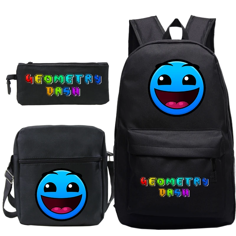 Children's Backpack Geometry Dash Printing Backpack 3pcs Set Lightweight Softback School Bags for Boys Teenager Laptop Backpack