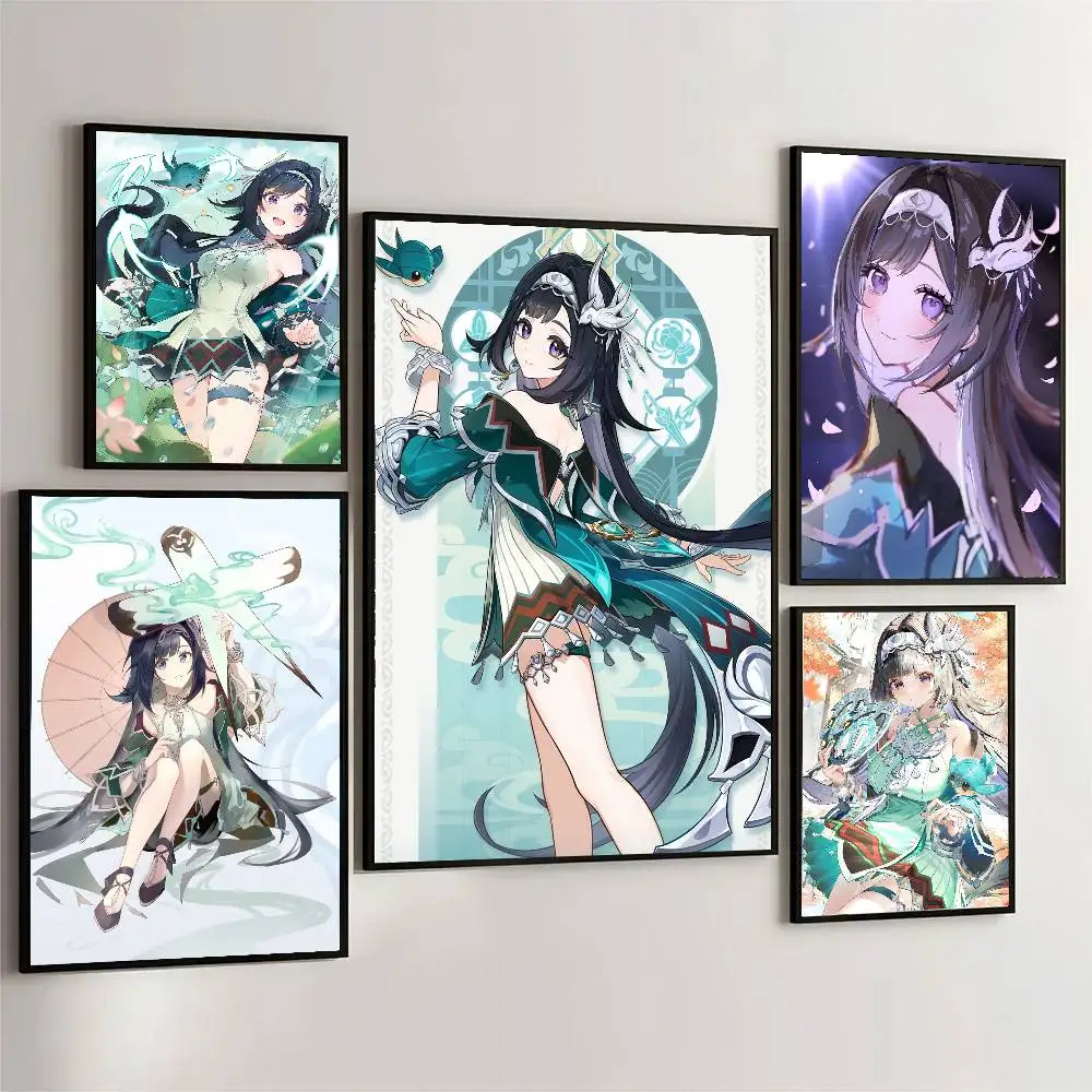 Affiches Lan Yan Genshin Impact, toile de qualité, style vintage, dessin animé, peinture artistique, décoration murale pour la maison, salon, bar, café