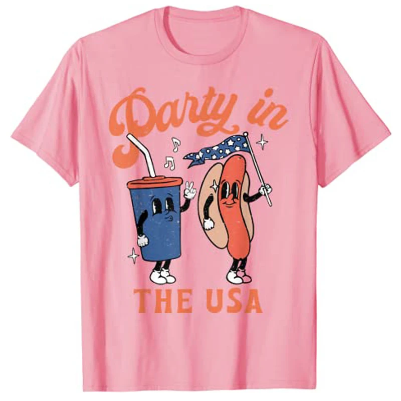 Party In The Usa Shirt Hot Dog Love-USA Funny Fourth of July T-Shirt Proud American Patriotic Citizen Clothes for Women Men Tops