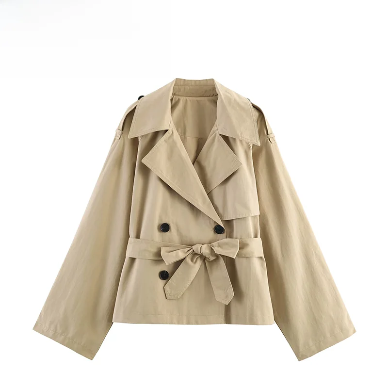 

Fashionable Street Style Women's Coat with Belt Shoulder Pads Versatile ZR Summer New Arrival Polyester Fiber Long Sleeve Mid...