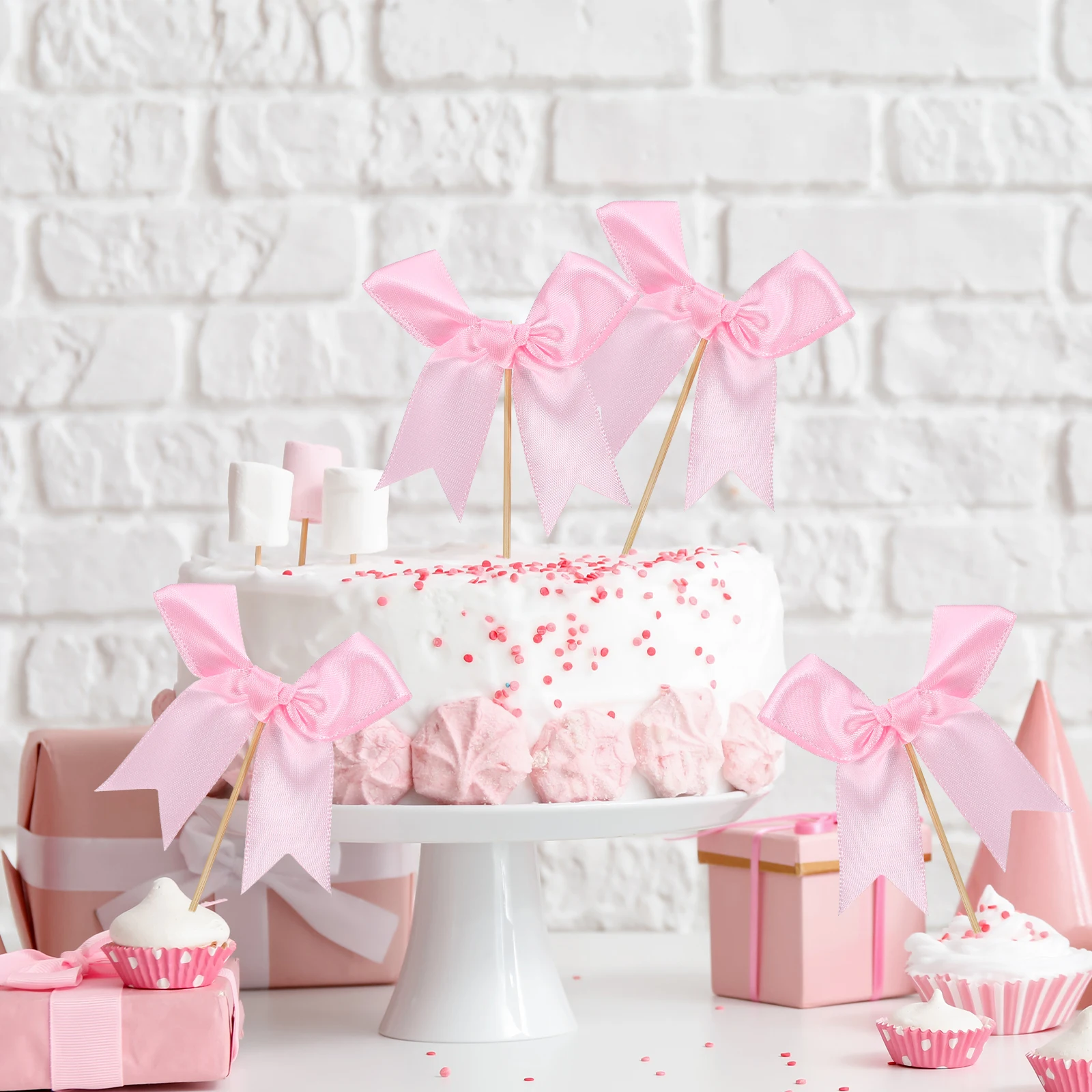 

20 Pcs Butterfly Cake Card Insert Bow Topper Birthday Flag Wedding Decoration Picks Polyester Tie Bowknot Baby for