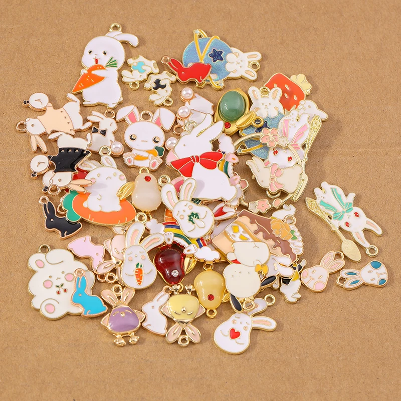 10pcs Cute Enamel Animal Rabbit Charm Pendants for Necklace Earrings DIY Bracelet Jewelry Making Accessories Supplies