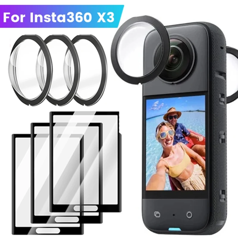 3-1Sets Tempered Film for Insta360 X3 Lens and Screen Protective Film HD Anti-scratch Camera Lens Protector Tool for Insta360 X3