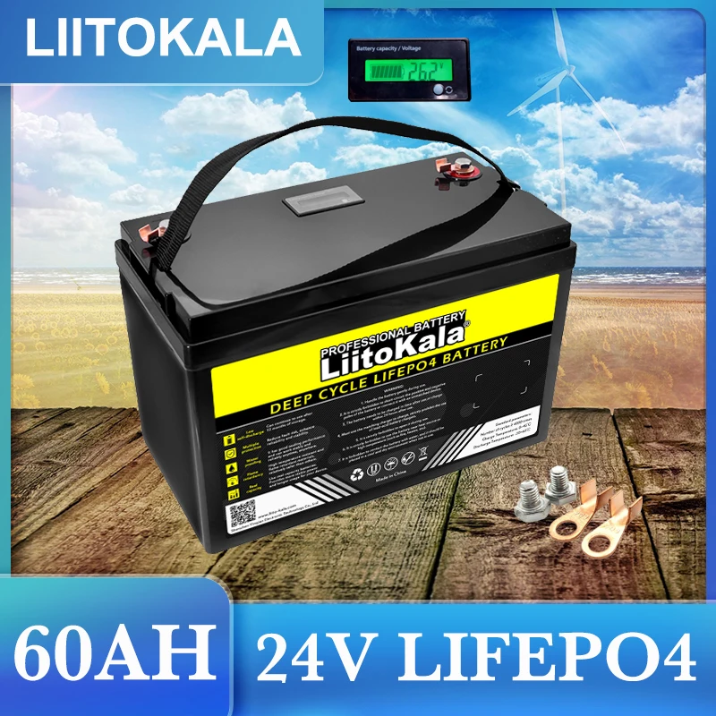 24V/29.2V 60ah LiFePO4 Battery 8s Lithium Iron Phosphate for boat inverter Car lighter  Cycles Touring Batteries duty-free