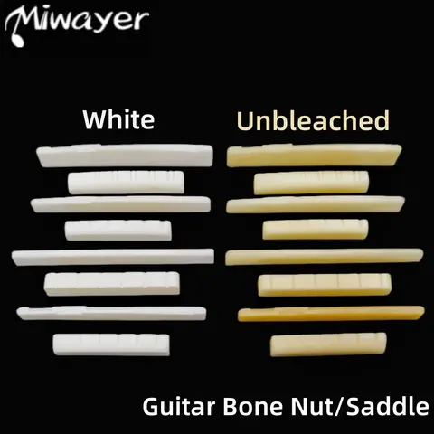 Gitarrstall 1 par 6/12-strängad akustisk, klassisk, YMH äkta bengitarrsadel, oblekt och vit, tillverkad av nötben 10 best sales akustisk gitarrsadel - №2