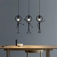Vintage Iron Little Man Modern Arts black Chandelier LED Ceiling Lamp Children Bedroom Black Decora bedroom girl Pendant Lights