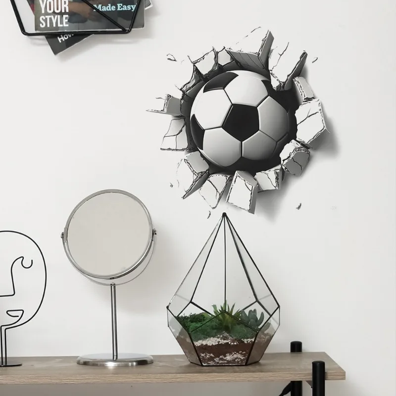 Creative Broken Wall Football Wall Stickers Kids Room Background Decor Mural Child Bedroom Home Decoration Self-adhesive Decals