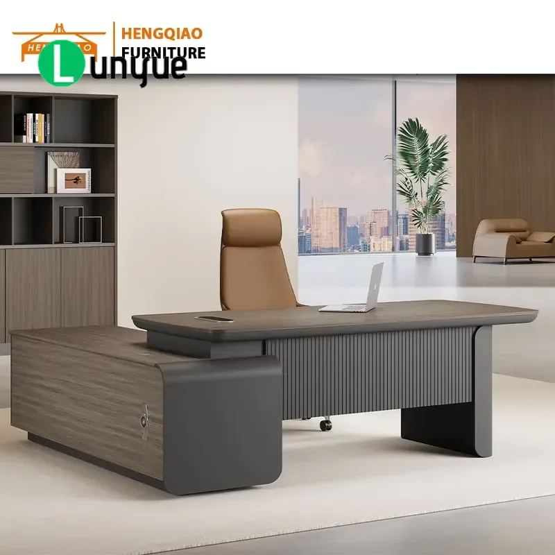 L Shaped Executive Desk Luxury Wooden Furniture Large Computer Workstation for Home Office Modern Business Study