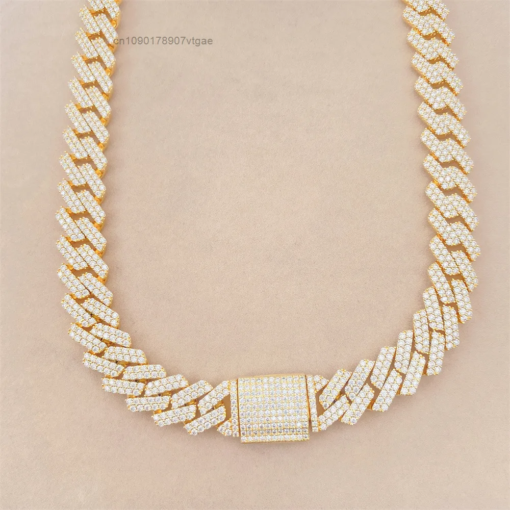 Cuban 15mm Link Chain Moissanite Men Chain Necklace 925 Sterling Silver Moissanite Hip Hop Jewelry.