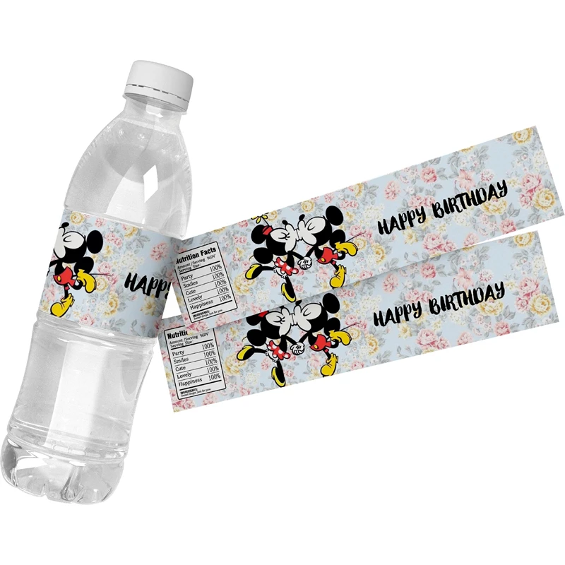 6pcs Disney Mickey Mouse Water Bottle Labels Cartoon Water Bottle Adhesive Stickers Wrapper for Kids Birthday Party Decorations