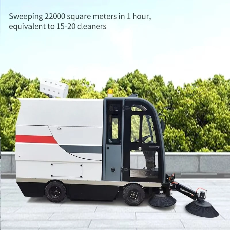 Four Wheel Enclosed Driving Road Sweeper Wide Cleaning Width Strong Suction Low Noise Factory Community Outdoor Sweeping Car